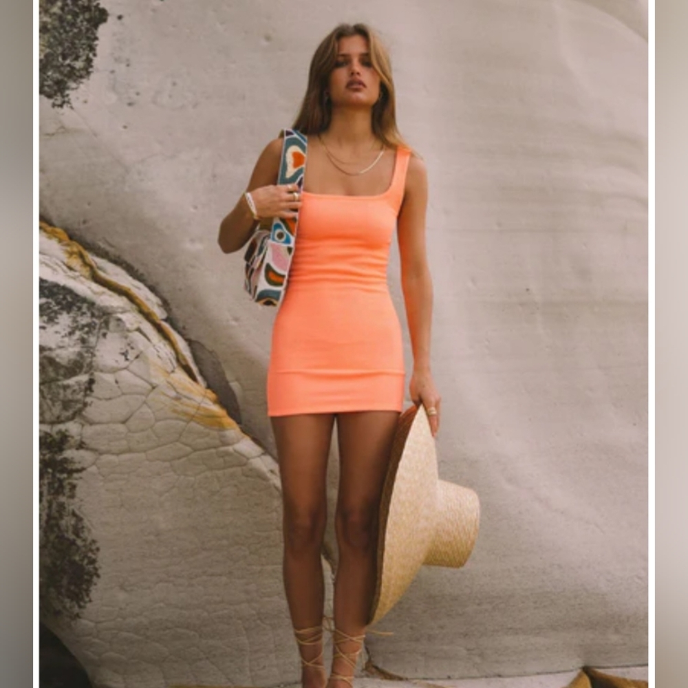 Araminta James Bella Donna Crinkle ApricotVibrant Orange Sleeveless Mini Dress S